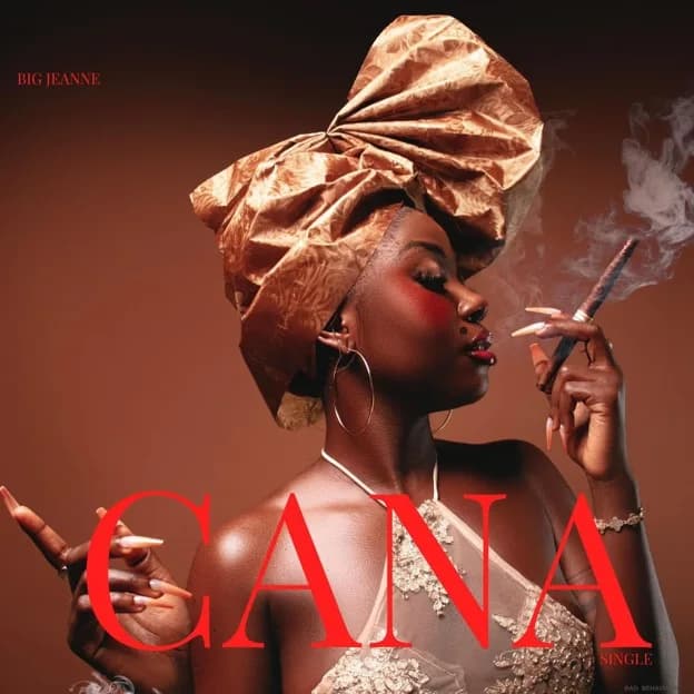 Big Jeanne in a gold head wrap on the cover art for her single CANA