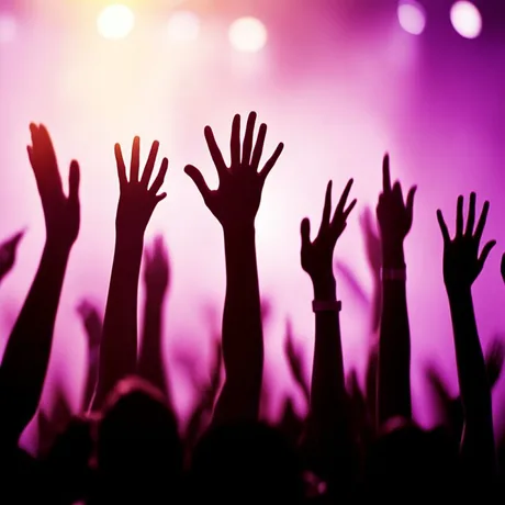 Artists and fans at a listening session and live music event